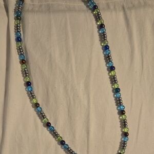 Elegant Beaded Necklace in Blue and Silver